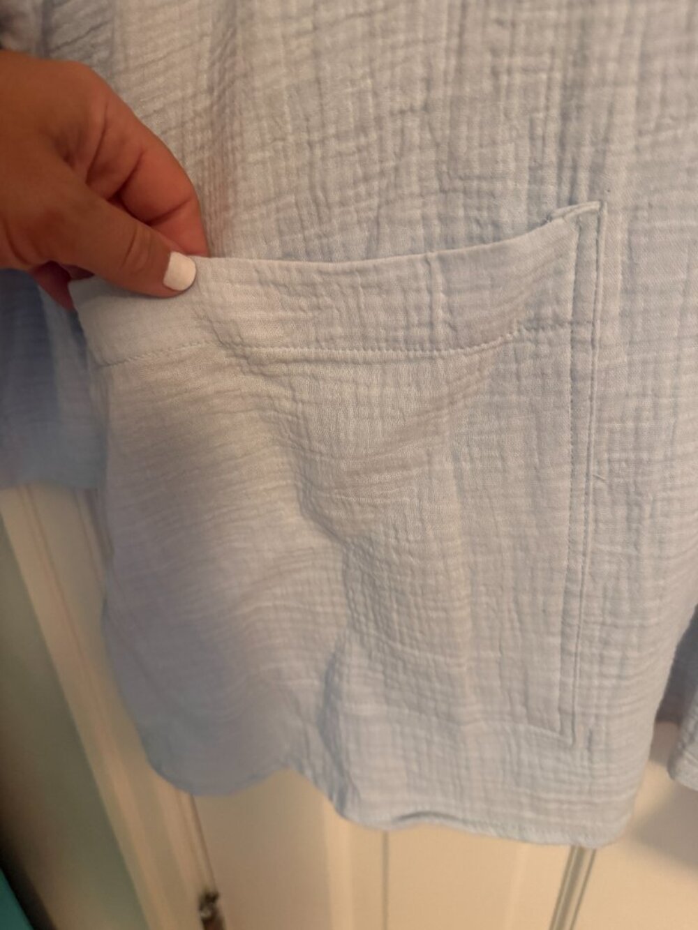 Jones New York JNY Collection Cotton Gauze Top 1X | Light Blue Textured Pullover - Picture 2 of 6